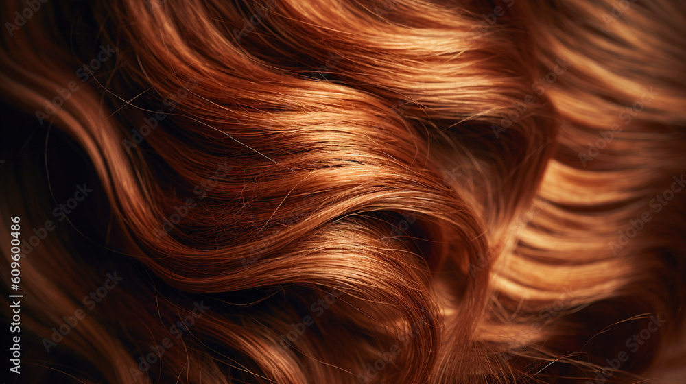 Close-up of wavy brown hair strands on dark background, beauty and fashion concept. Macro shot of female chestnut hair strands, top view. Hair care concept. Tuft brown hair. AI generated Close-up of wavy brown hair strands on dark background, beauty and fashion concept. Macro shot of female chestnut hair strands, top view. Hair care concept. Tuft brown hair. AI generated