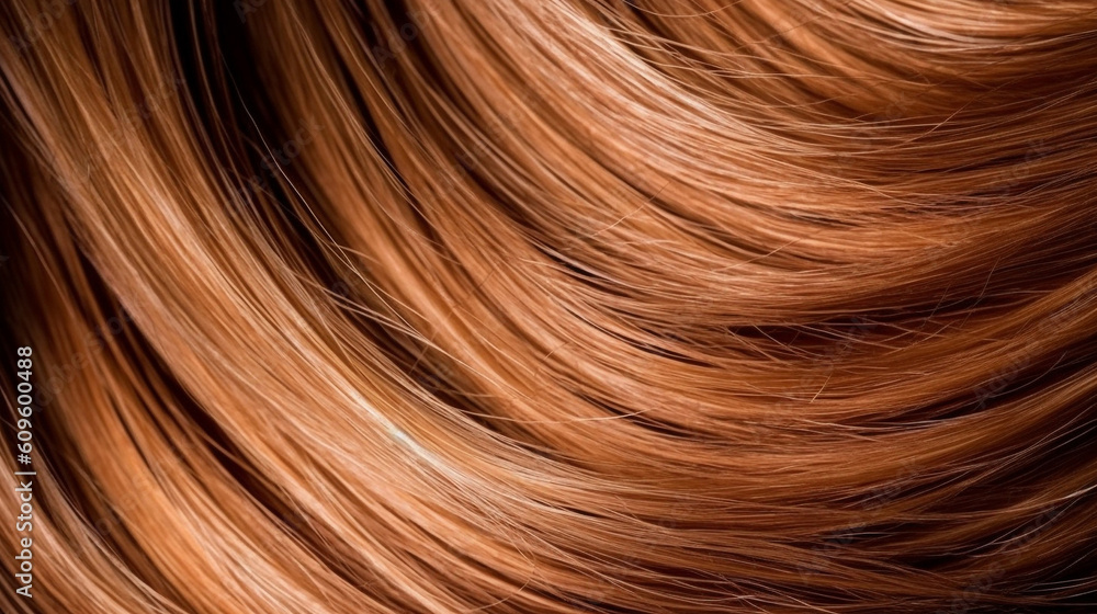 Close-up of wavy brown hair strands on dark background, beauty and fashion concept. Macro shot of female chestnut hair strands, top view. Hair care concept. Tuft brown hair. AI generated Close-up of wavy brown hair strands on dark background, beauty and fashion concept. Macro shot of female chestnut hair strands, top view. Hair care concept. Tuft brown hair. AI generated
