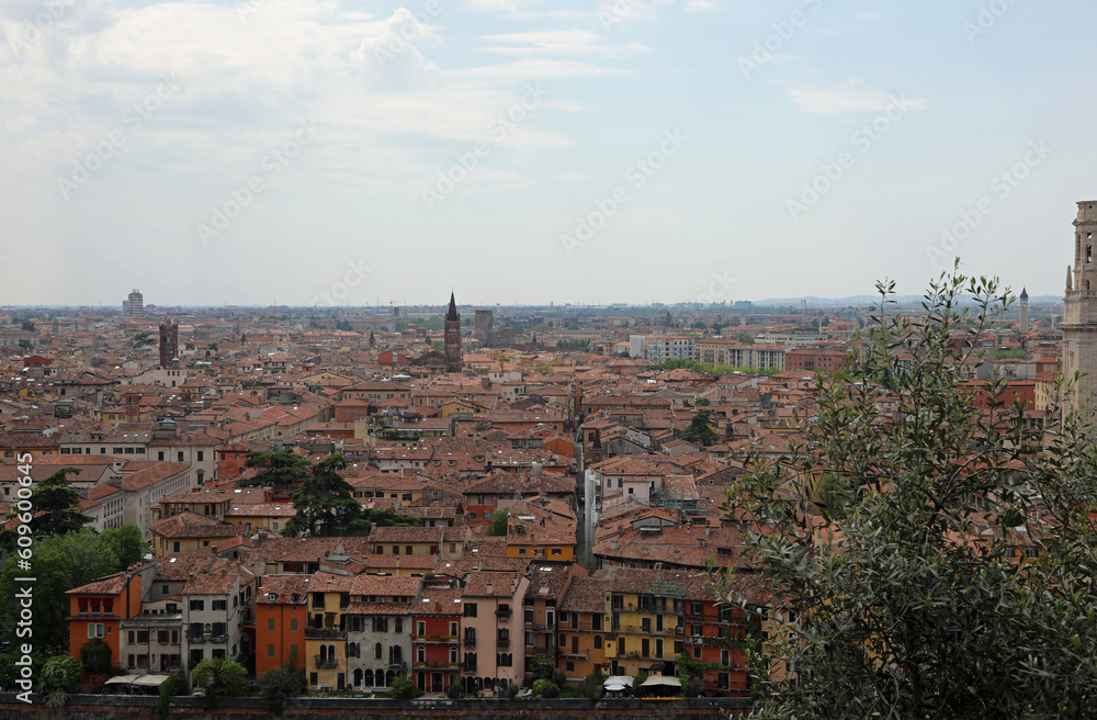 High angle View of Verona City in Italy in Veneto Region