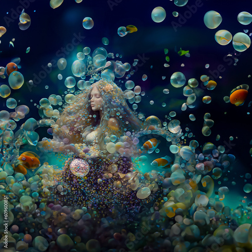 Goddess of Water - fairytale Mermaid under water. Generative AI, non-existent person. © volhavasilevich