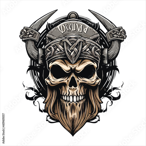 Skull emblem vector logo. Agressive ancient warrior human skull