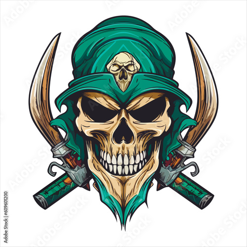 Skull emblem vector logo. Agressive rider human skull