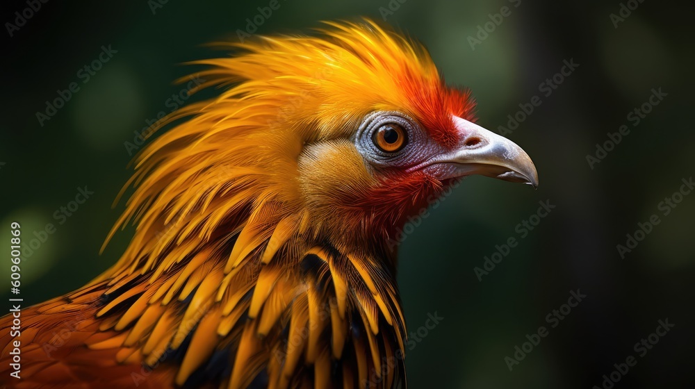 close up portrait of a Golden Pheasant in nature