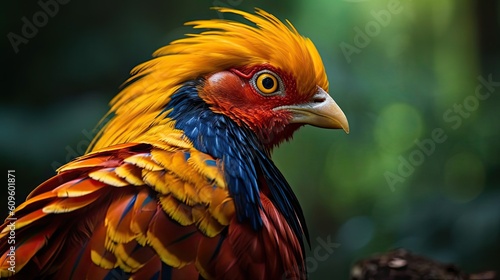 close up portrait of a Golden Pheasant in nature