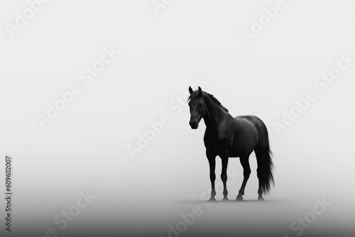 Beautiful black horse on isolated background.Minimalist animal banner concept.Copy and text space.Created with generative ai