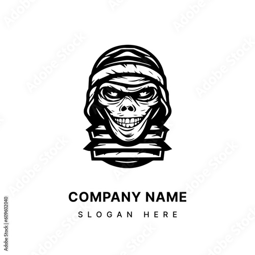 Creepy mummy hand drawn logo design illustration, perfect for Halloween events, horror themed projects, and spooky merchandise. Mysterious, eerie, and unforgettable. Generative AI