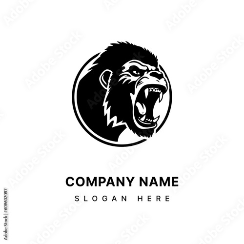 Majestic gorilla logo design with intricate hand drawn details, showcasing strength, power, and wild beauty. A symbol of primal energy and untamed spirit. Generative AI