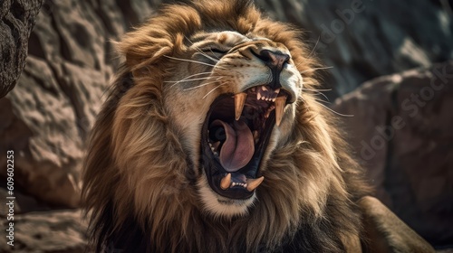 close up portrait of a roaring lion © Photo And Art Panda