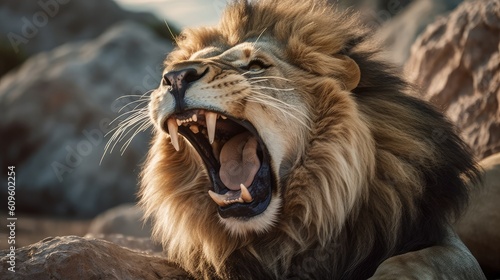 close up portrait of a roaring lion