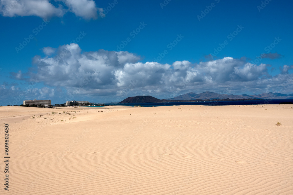 Las Dunas de Corralejo, (Corralejo Dunes), a stunning white sand beach on Fuerteventura Island, Canary Islands, Spain