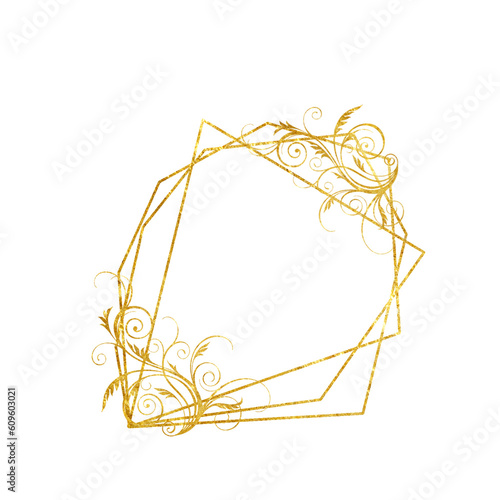 Gold frame isolated on a white background. Holiday cards. Wedding invitations.