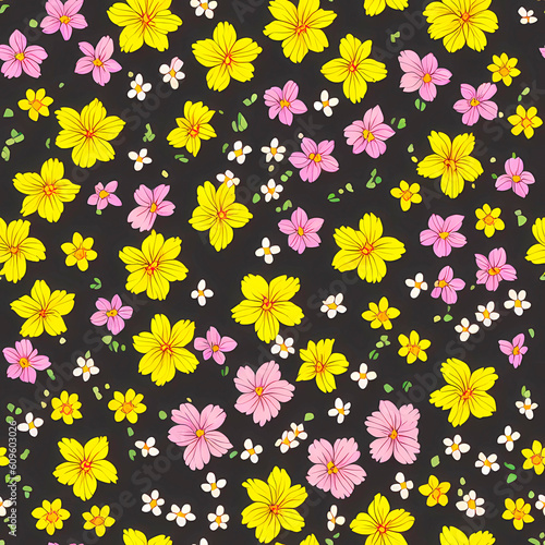 Explore a Charming Seamless Pattern of Hand-drawn Flowers AI-generated