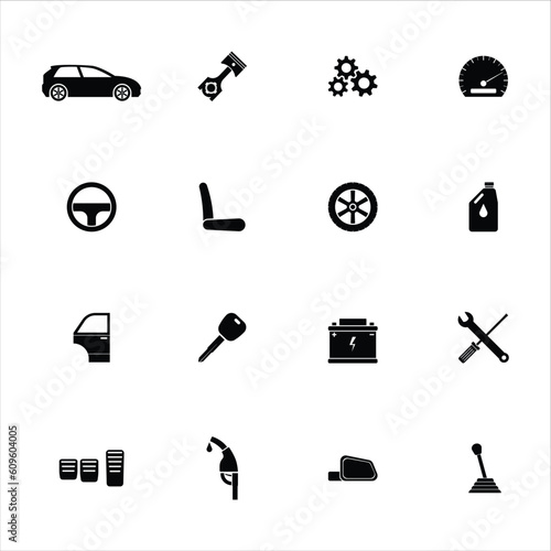solid car part vectors for icon, car icon set, black icon set of car parts