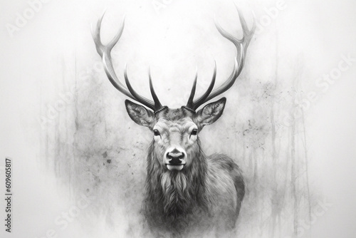 Beautiful male deer in pencil sketch, generative ai photo