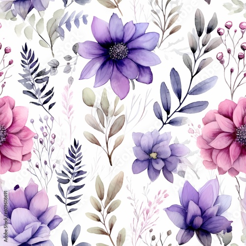Nature-inspired floral seamless watercolor pattern in vintage style, wallpapers, prints, and textiles, adding artistic beauty. Generative Ai.