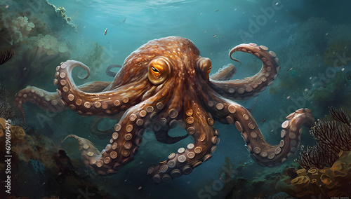 photography of a octopus in the sea. Generative AI © Oksana