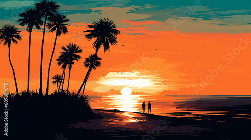 Palm tree on the beach illustration