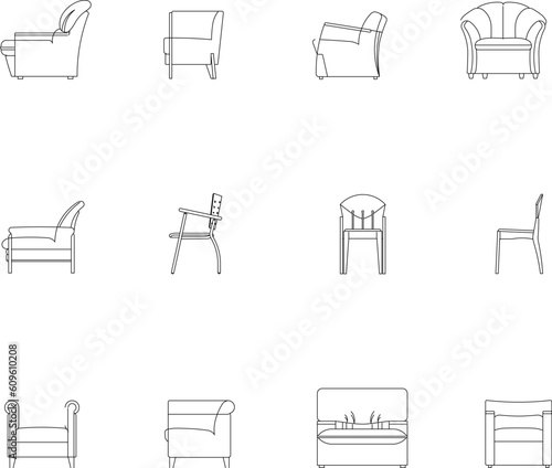 Vector sketch illustration of living room interior with furniture side view