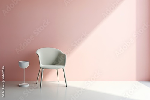 0235. chair in front of light pastel wall. Generative AI © hamzahalderad