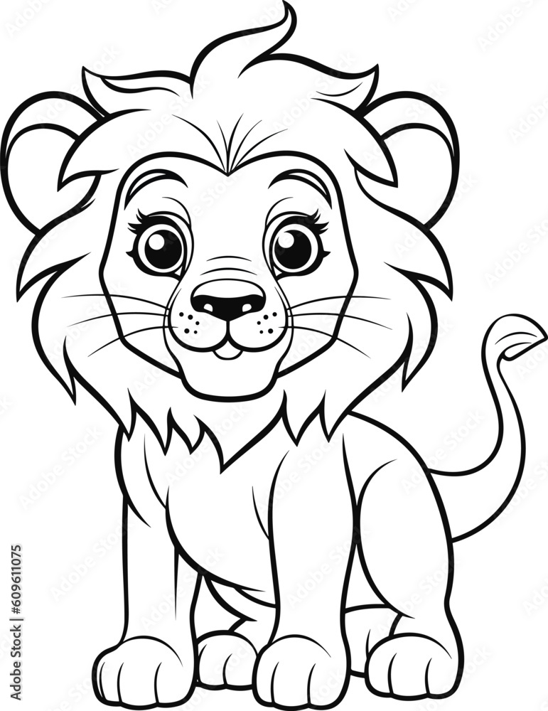 Obraz premium Lion, colouring book for kids, vector illustration