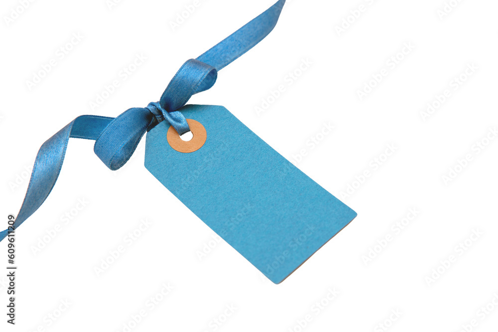 Blank blue price tag isolated on transparent background. Pastel color ...