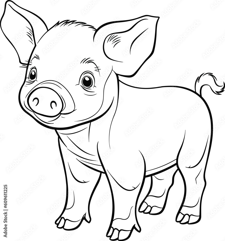 Obraz premium Pig, colouring book for kids, vector illustration