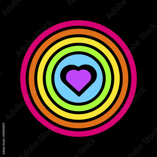 Neon Rainbow Heart Center Target Pride Party Icon