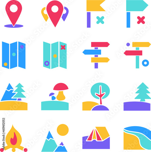 Travel Camping Simple Flat Icon Set