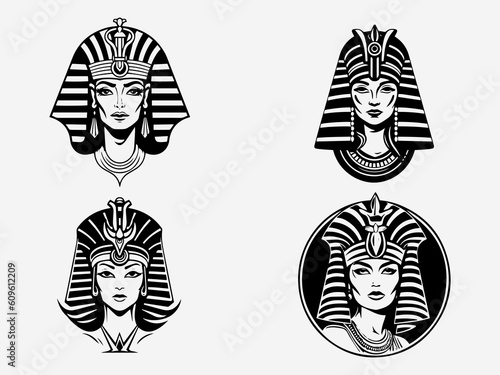 A stunning hand drawn illustration of Cleopatra in a logo design that captures her legendary charm and sophistication. Perfect for entertainment, jewelry, and cultural organizations. Generative AI