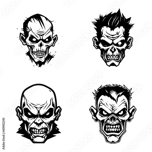 Creepy zombie hand drawn logo design illustration with a chilling and haunting presence. Perfect for horror themed brands and events Generative AI