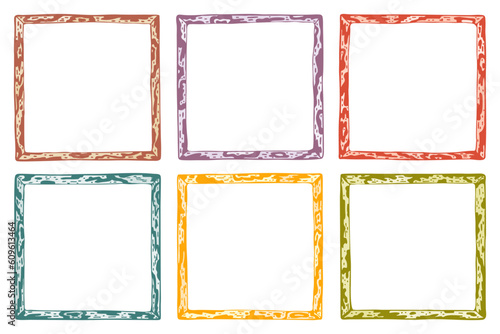 Colorful Frames Vector set. Hand Drawn doodle Wooden Frames. Frame for Photo, Pictures or Text