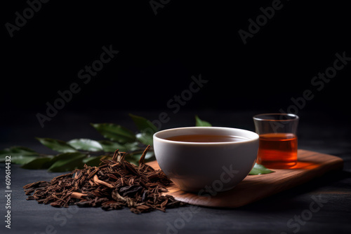 a cup black leaf tea generative ai