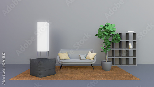 3d rendering of Cozy living room design with lamp. front view.