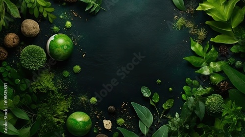 Top View of Earth Day banner concept design of plants, plant seeds and miniature earth © GradPlanet