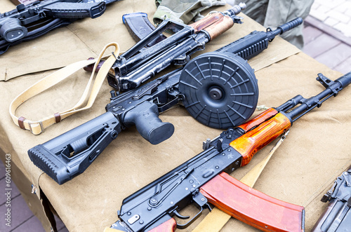 Russian Kalashnikov assault rifle AK-12 with a drum magazine photo