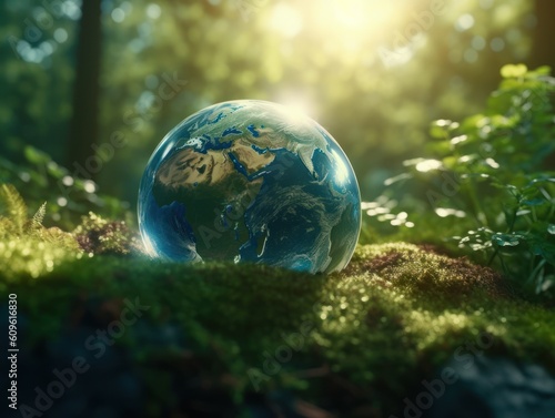 Green planet earth day nature protection concept Created with Generative AI technology