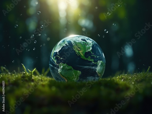Green planet earth day nature protection concept Created with Generative AI technology
