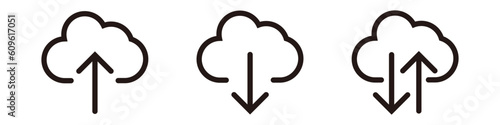Cloud upload and download and synchronous icons. Vector.