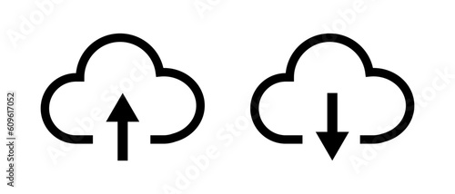 Simple cloud upload and cloud download icon set. Vector.