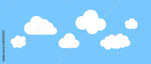 Various styles cloud icon set isolated on sky blue background. Vector.