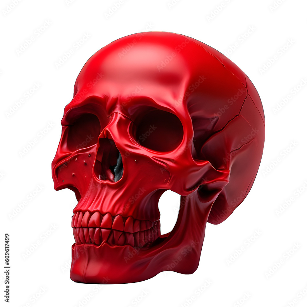 realistic red skull on transparent background created with generative AI realistic red skull on transparent background created with generative AI