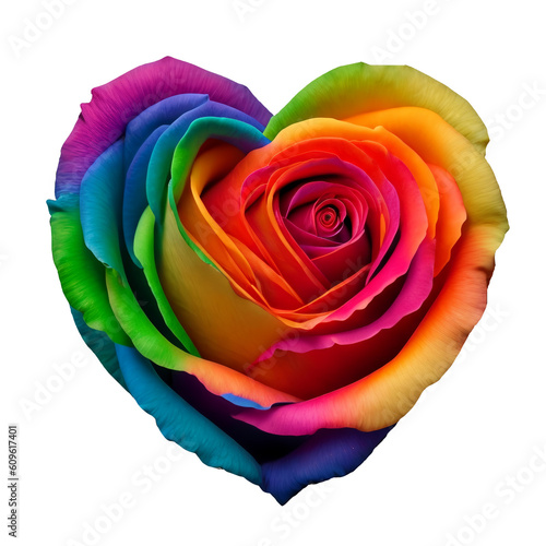 heart-shaped rainbow rose on transparent background created with generative AI