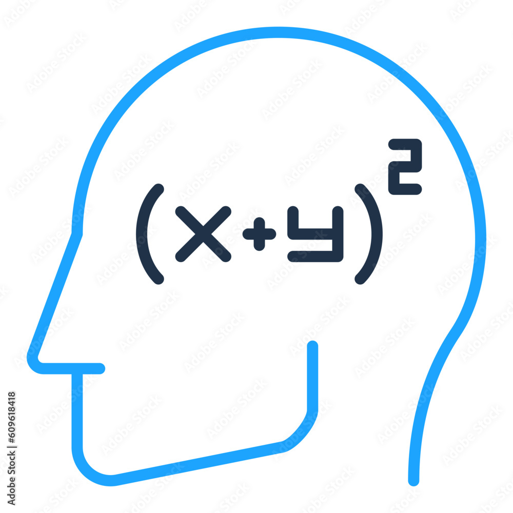 Blue Human Head with Math Mind vector concept creative line icon Blue Human Head with Math Mind vector concept creative line icon