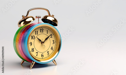 Alarm clock with dial on legs, copy space