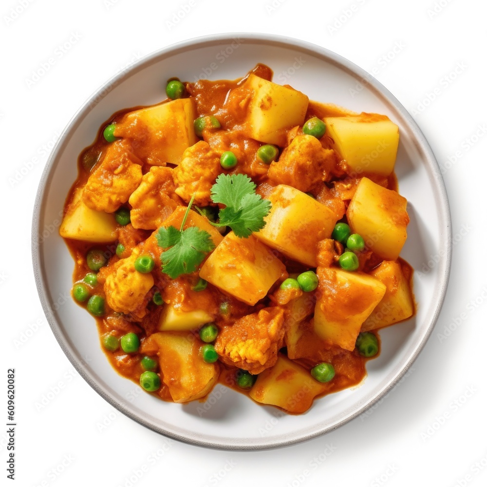 Delicious Plate of Indian Aloo Matar on a White Background. Generative AI Delicious Plate of Indian Aloo Matar on a White Background. Generative AI