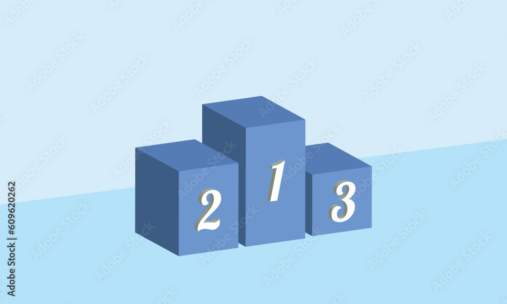 Blue square podium background template copy space. Number 1, 2, and 3 isometric stage design concept. Blue square podium background template copy space. Number 1, 2, and 3 isometric stage design concept.