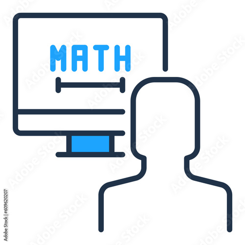 Online Mathematics Tutoring vector Man and Computer Math Learning concept colored icon