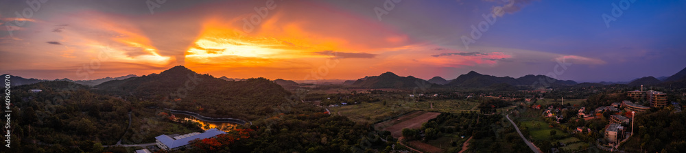 Aerial view of a luxury glamping in Khao Yai, Nakhon Ratchasima, Thailand