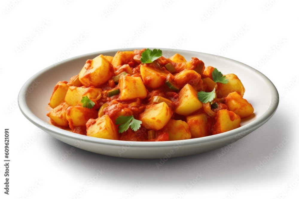 Delicious Plate of Indian Aloo Matar on a White Background. Generative AI Delicious Plate of Indian Aloo Matar on a White Background. Generative AI