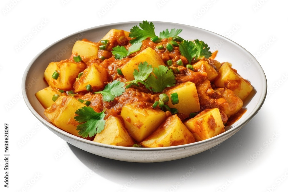 Delicious Plate of Indian Aloo Matar on a White Background. Generative AI Delicious Plate of Indian Aloo Matar on a White Background. Generative AI